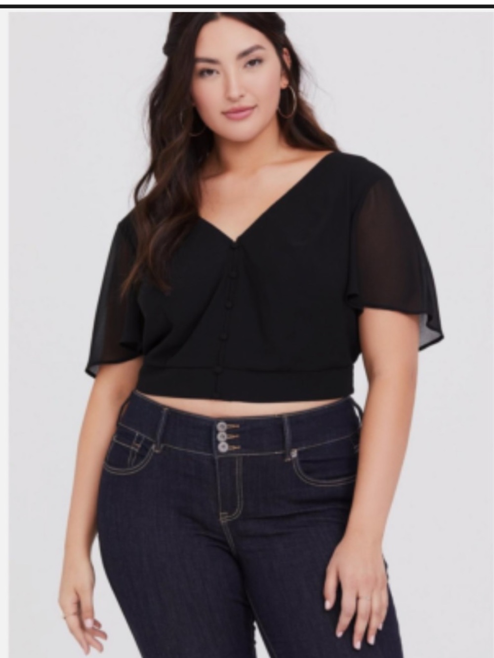 Torrid Black V-Neck Crop Blouse